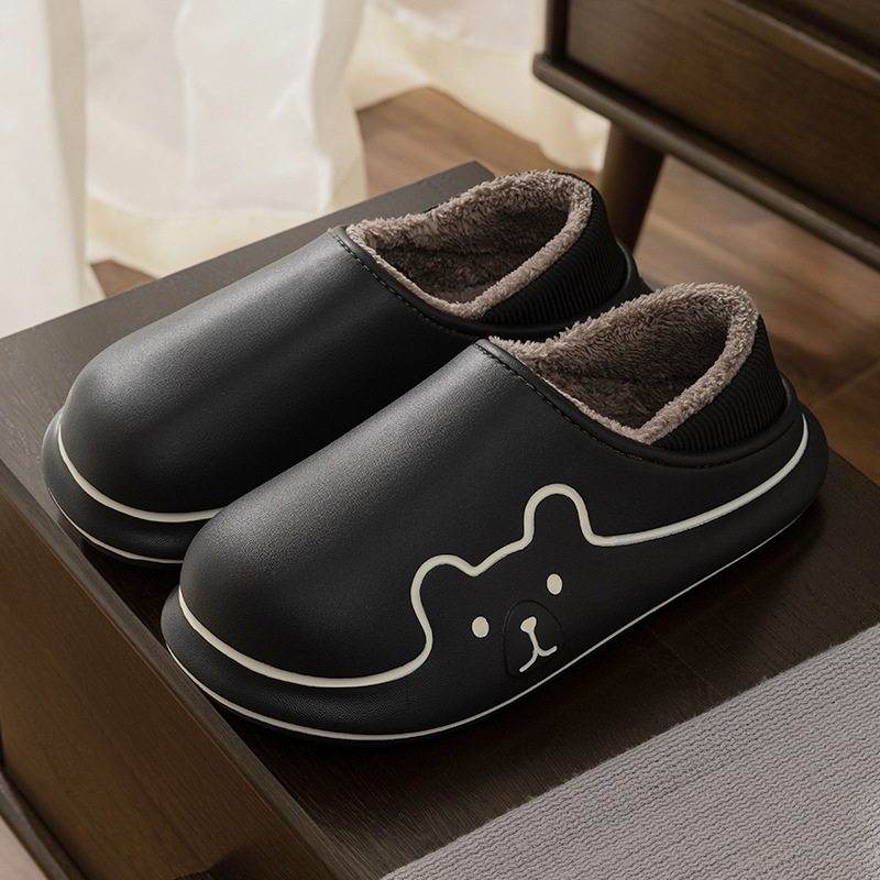 2024 new waterproof bag and winter indoor home plush cute little bear couple wearing cotton NEW hot slippers for men