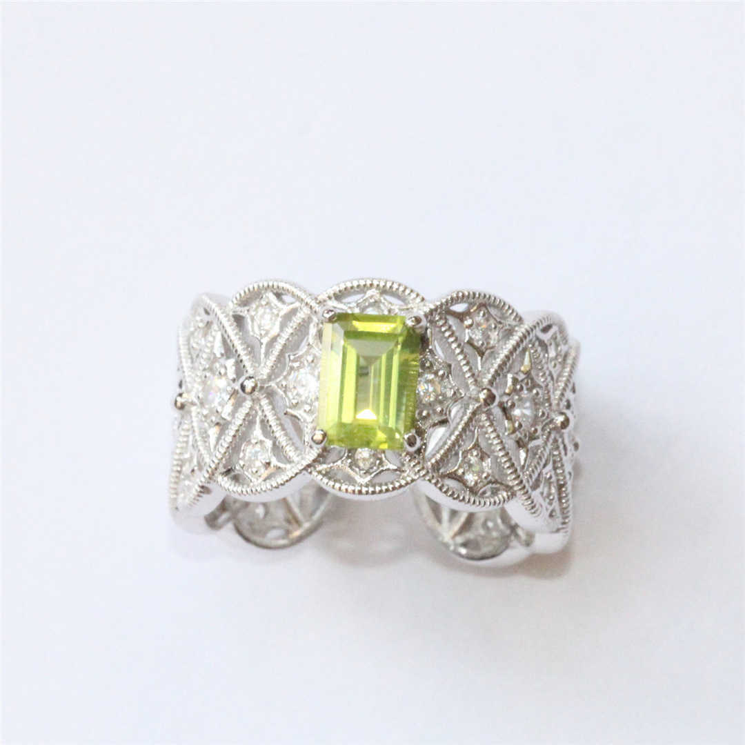 Vintage fashion ins exquisite Italian craft gorgeous hollowed Topaz peridot high touch open ring W240925