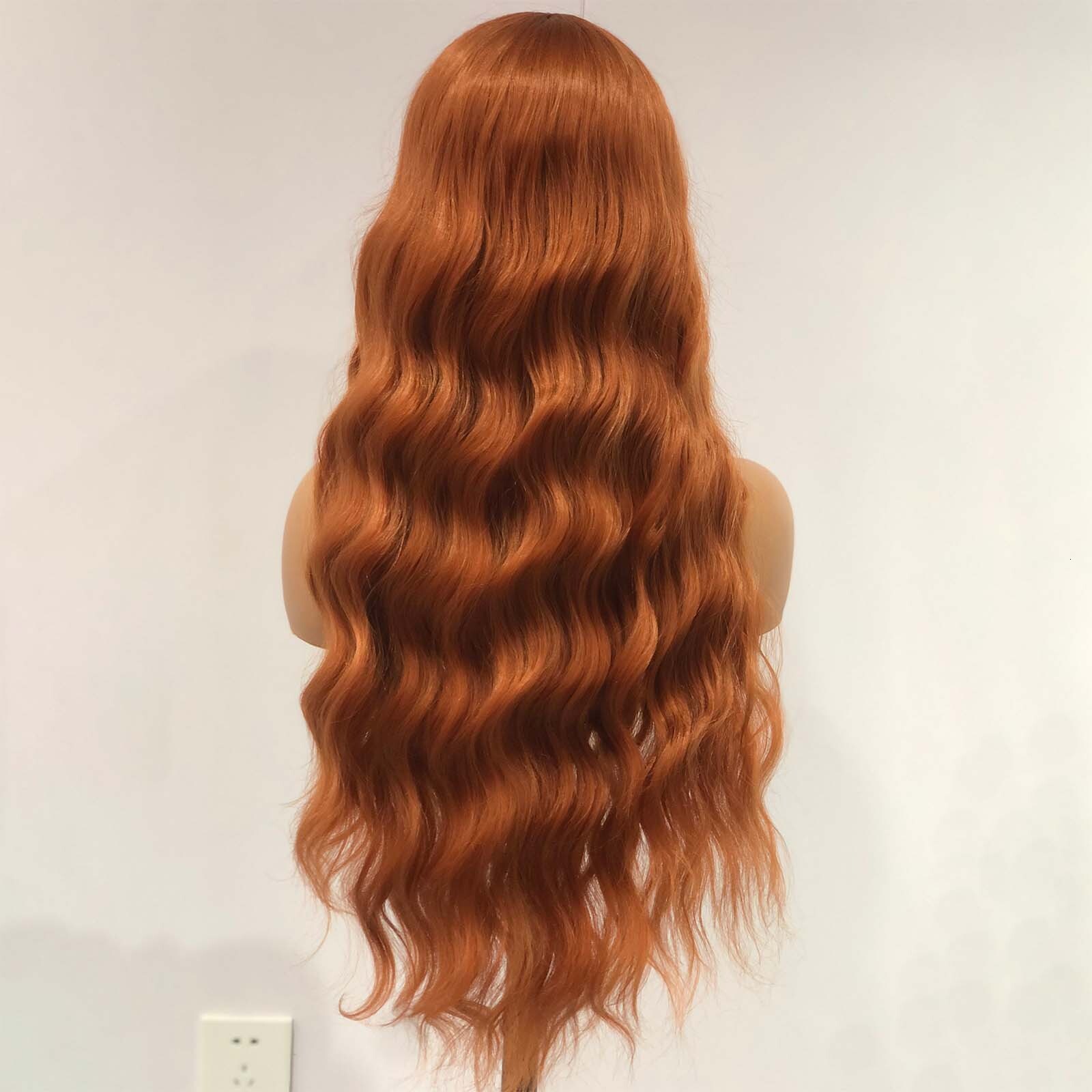 Long Curly Natural Wavy Synthetic Hair Ginger Orange Lace Front Wig Loose Deep Wave Brown Colored 13X4 Frontal Wigs for Women