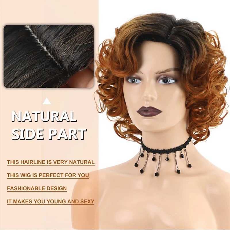 Hairjoy short Burgundy curly wig suitable for black women Ombre wine red short synthetic hair wig M241028
