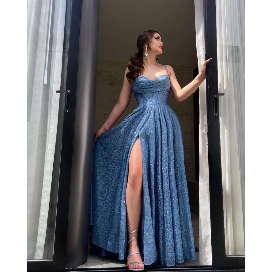 Navy Blue Evening Gown Spaghetti Sequins A E Party Prom Dresses Backless Glitter Formal Long Dress For Special Ocn 0515