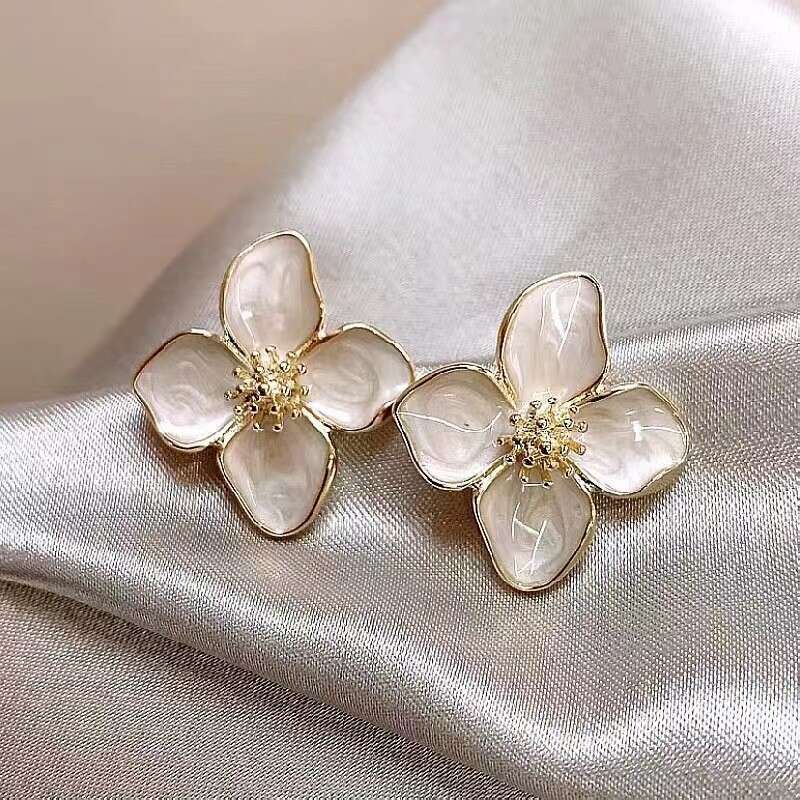 Hibiscus Dropped Glaze wer Stud Earrings for Women Girl French Ins Vintage 2024 Fashion Korean Wedding Romantic Jewelry Gifts
