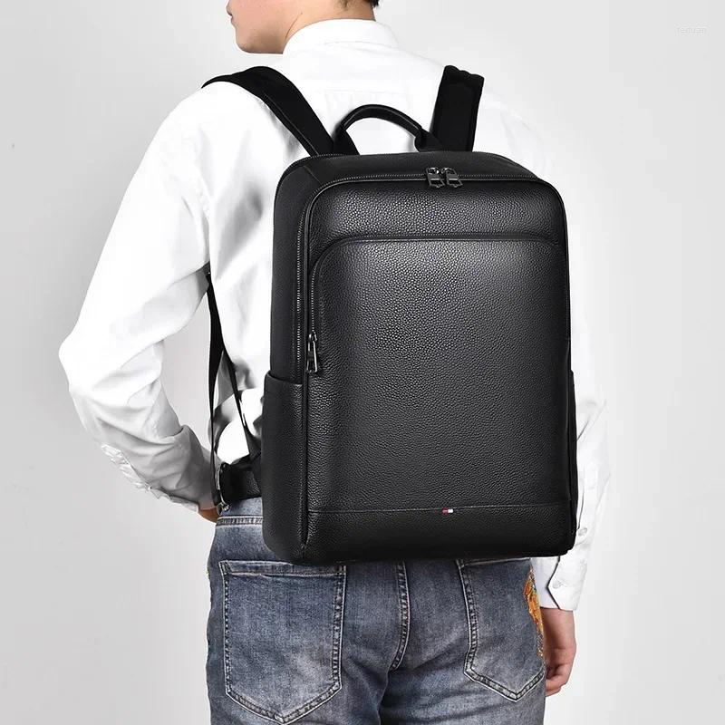 Backpack 2024 Real Genuine Leather Men Backpac Korean Student Boy 15.6 Inch Computer Laptop Bag 2e54