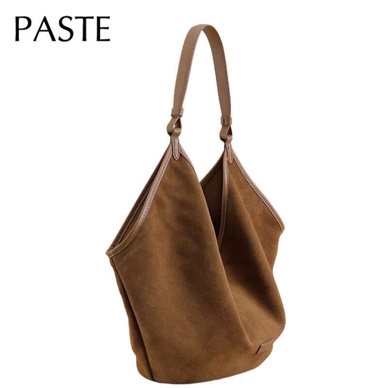 2025 Romantic Winter Large Soft Travel Tote Matte Suede Cow Leather Women Handbag Green Leisure High-End Armpit Shoulder Bag