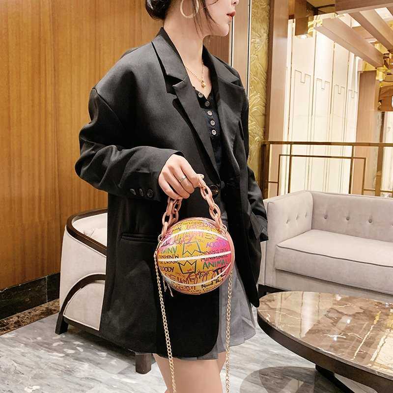 CMM Womens Bag New Trendy Stylish Personalized Crossbody Carrying Funny Graffiti Versatile Chain Basketball Bag