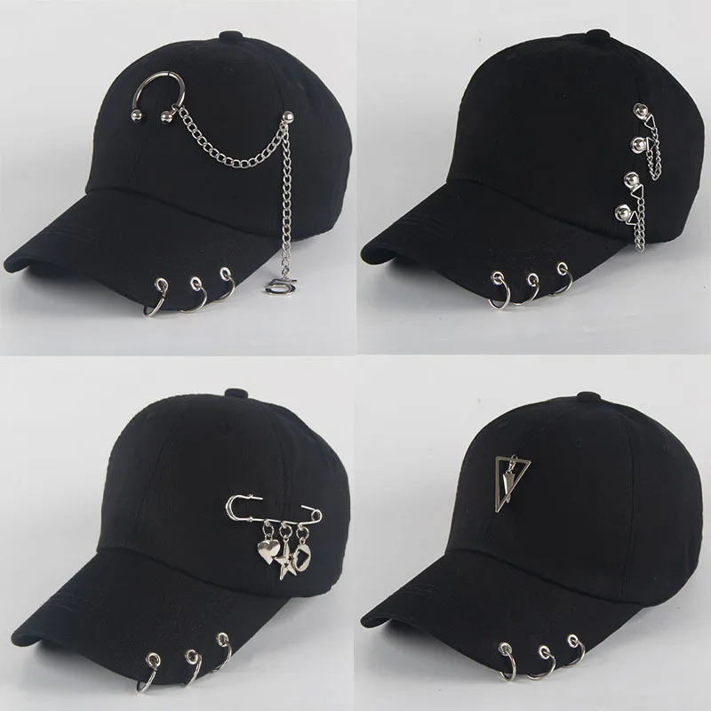 Fashion hip hop cotton baseball cap Creative Piercing Ring Caps Punk Adult Casual Solid Adjustable Unisex hat hats 241025