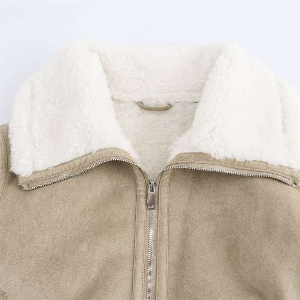 Bm&Md&Za2024 Autumn New Women's Clothing Style Simple And Warm Ribbed Hem Double-Sided Fleece Lamb Wool Short Jacket