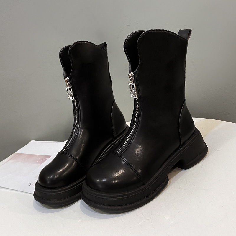 Women's Fashion Boots:Patent Leather Korean Version Plus Size Martin Boots Round Toe Versatile,Black,Free shipping