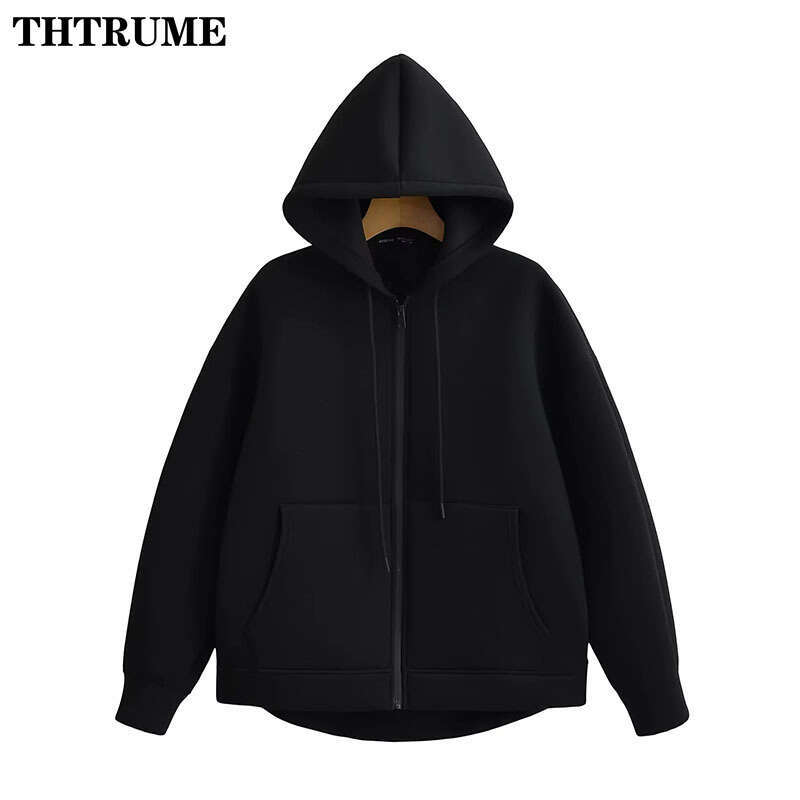 2024 New Autumn Hoodies Fashion Women Solid Zipper Oversized High Street Unisex Hooded Tops Casual Streetwear Pocket Sweatshirts