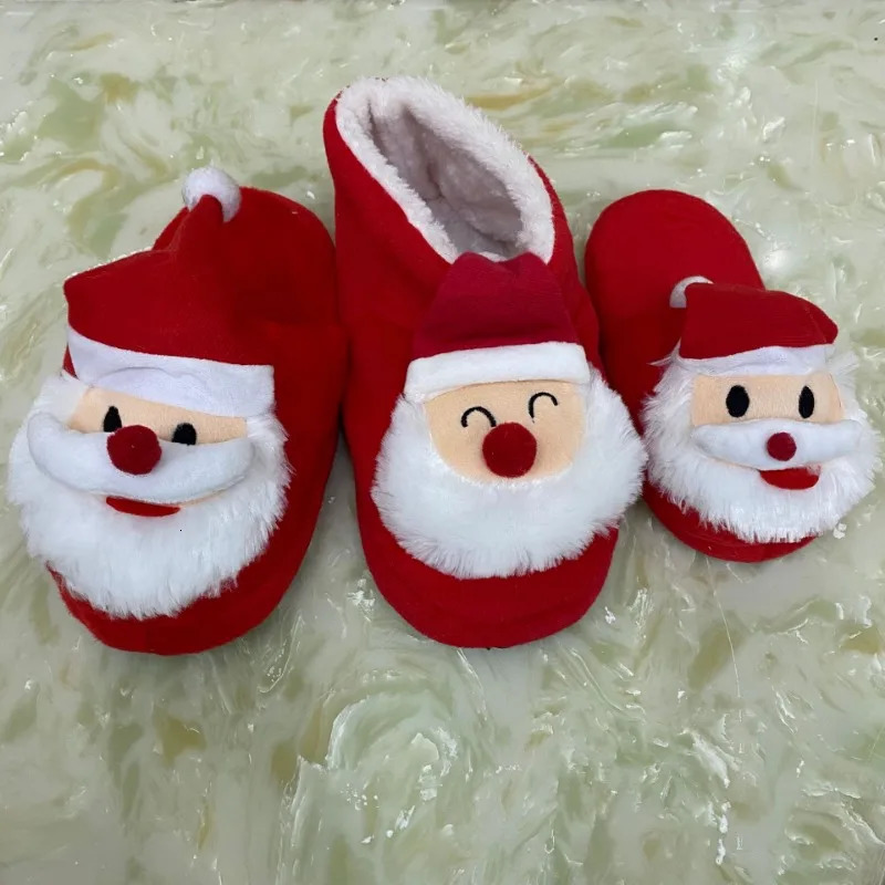 2024 Winter Warm Slippers Men Cartoon Christmas Red Boots Women Home Christmas Cotton Shoes Family Warm Non Slip Cotton Boot 241025