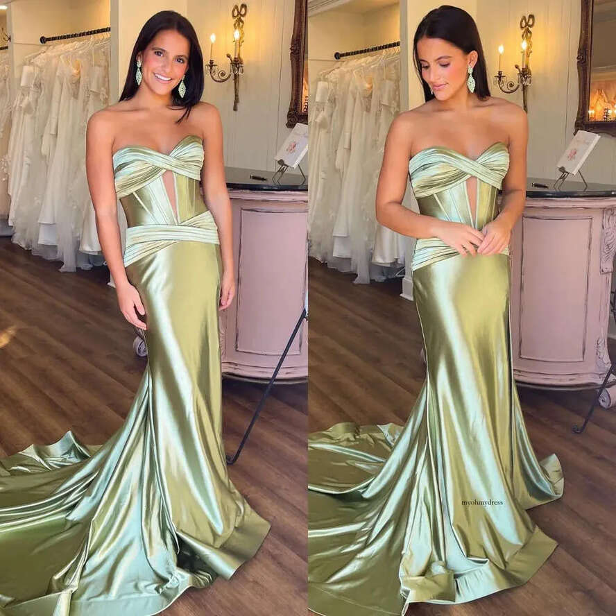 Light Green Mermaid Prom Dress Sweetheart Keyhole Evening Elegant Bone Bodice Pleats Ruffles Backless Formal Dresses For Special Ocns 0515
