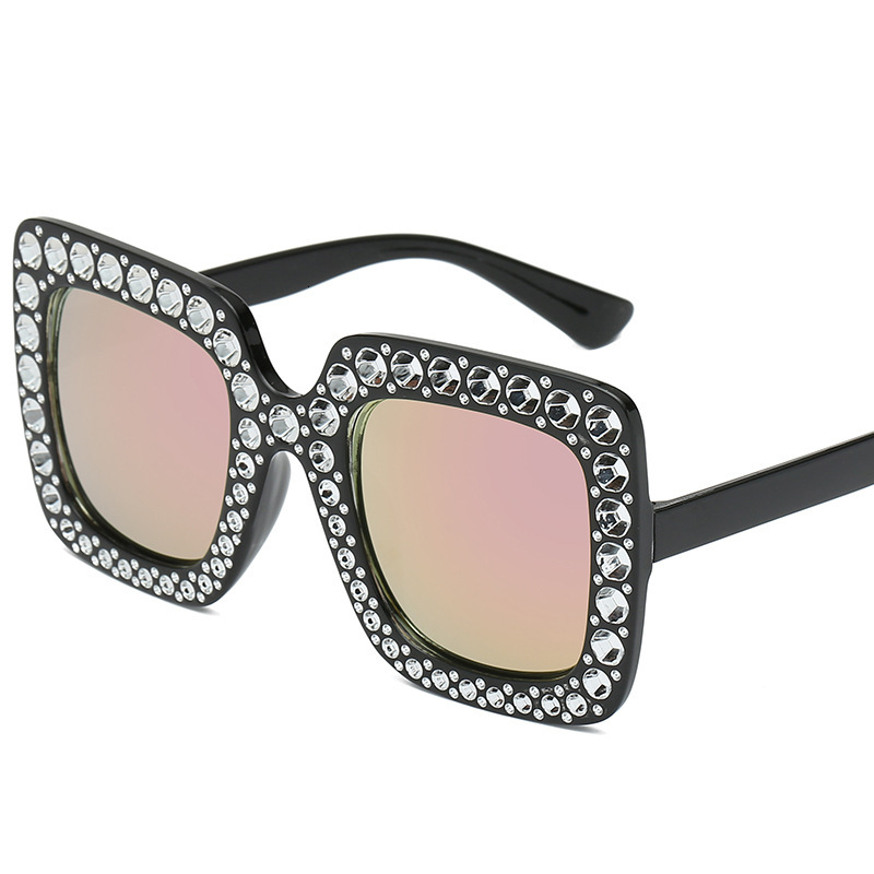 Women's Fashionable New Multi color Large Frame Diamond Trendy Street Photo Square Sunglasses