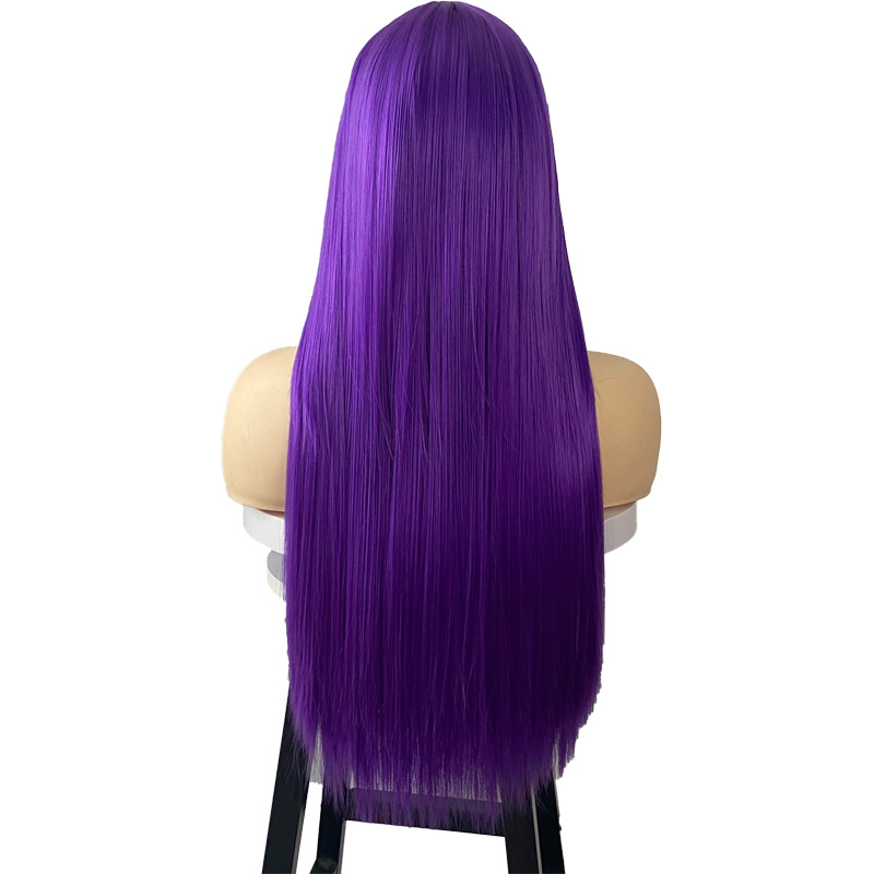 Hot selling wig for women purple long straight hair with bangs simulation scalp long hair full headpiece