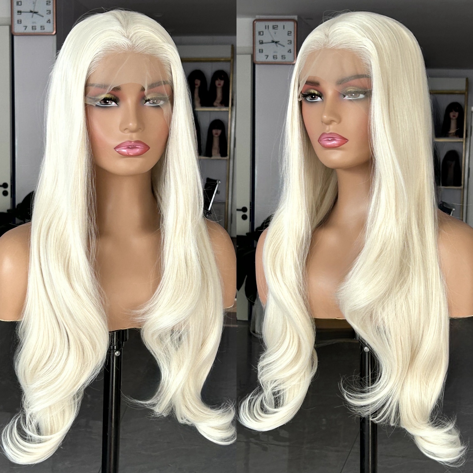 Platinum Blonde Natural Wavy Synthetic Lace Front Wig Long Straight White Colored Hair 13X4 Frontal Wigs for Women Party