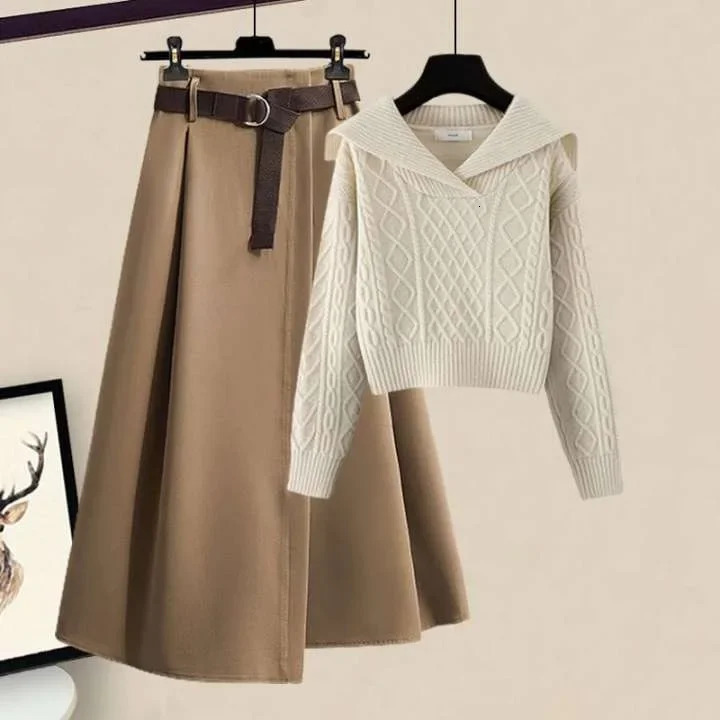 1940s Retro Lazy Style Wool Clothes Autumn Short Person Top Half Skirt Two-piece Set Cotton Material Comfortable Casual Style 241028