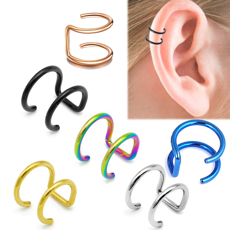 1Pair Stainless Steel C Ear Cuff Helix Cartilage Clip On Wrap Earrings Fake Nose Ring 1.2x8mm Ear Clip Non-Piercing Adjustable Men Women