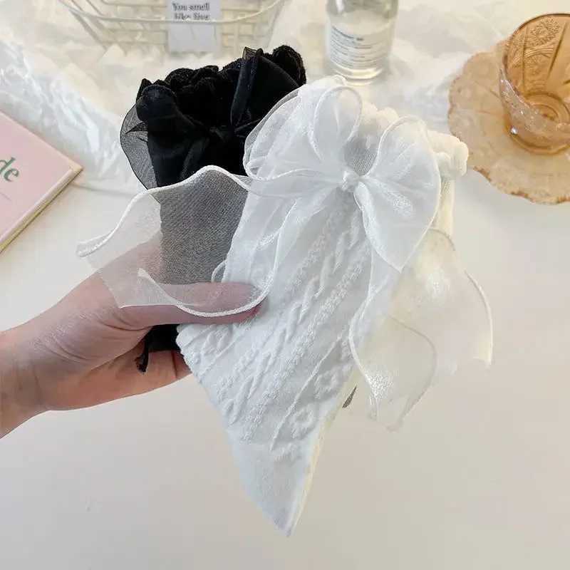 Medium tube solid lace bow ruffle Kaii Lolita short cotton JK Japanese lace work socks womens long socks W241028