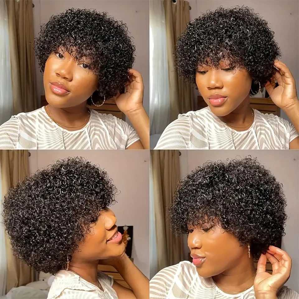 Short Curly Bob Wig Full Person Wig Natural Black Glueless Wig 10 inches E-Cut Short Bob Wig M241028