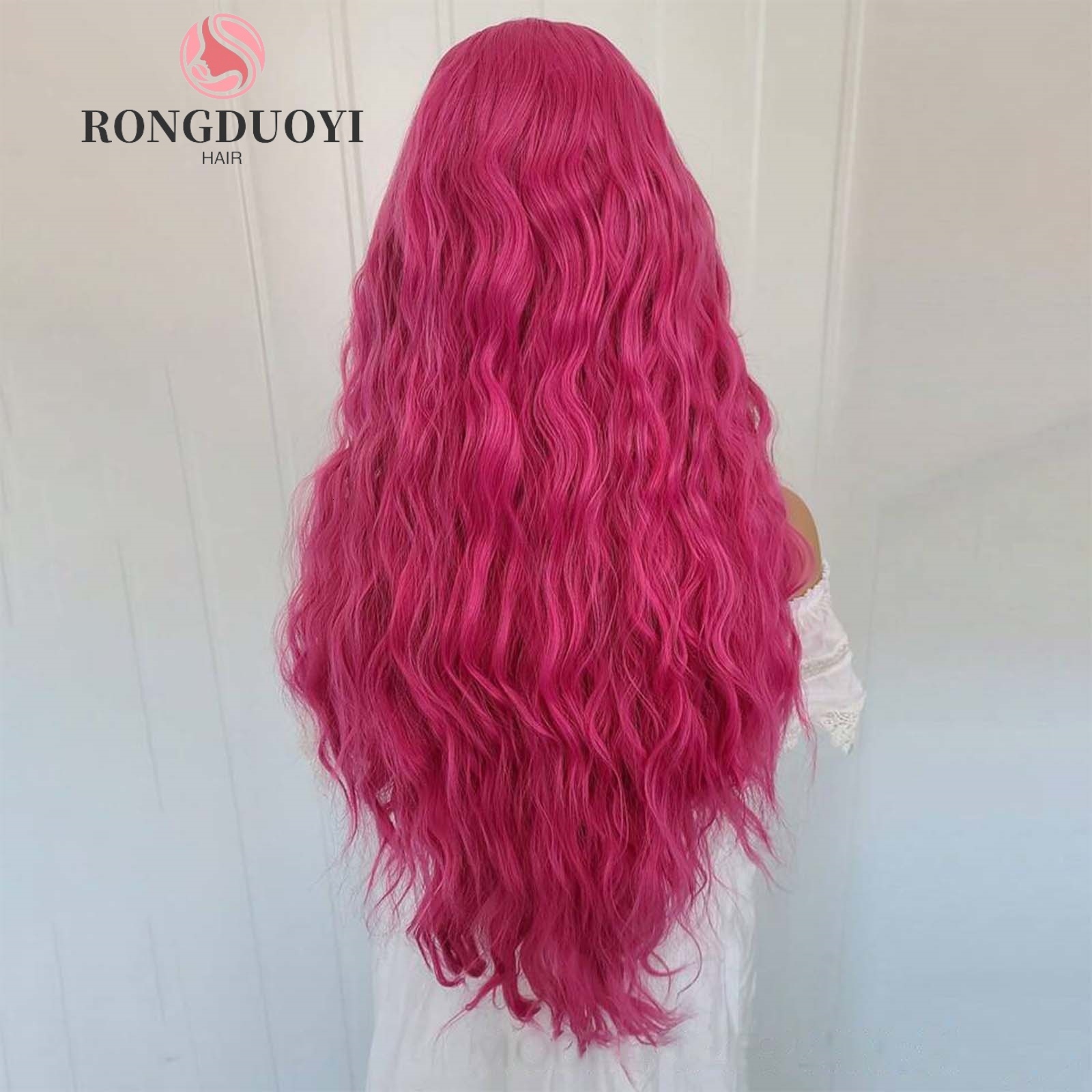 13X4 Rose Red Curly Synthetic Front Wig Natural Wavy Long Hot Pink Colored Hair Lace Frontal Wigs for Women Party Daily
