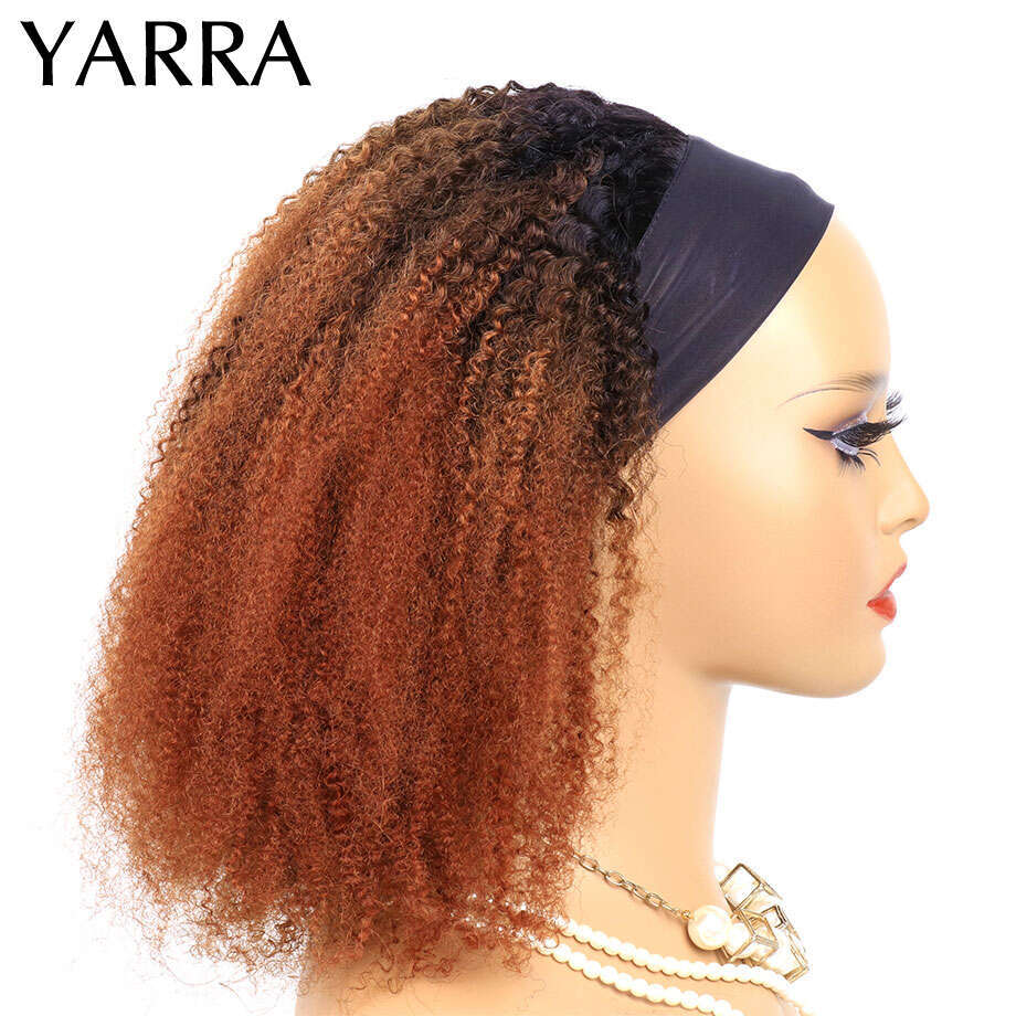 Afro Kinky Curly Headband Wig Human Hair Ombre b Remy Brazilian Wigs For Women Full Machine Made Yarra