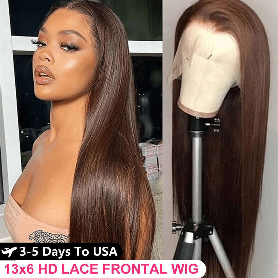 Brown x HD Lace Frontal Wigs Human Hair Chocolate Straight Front Wig For Women