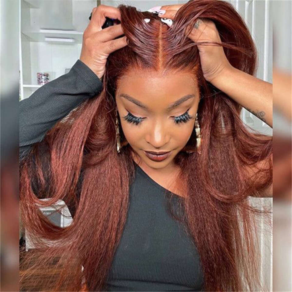 Reddish Brown Wig Kinky Straight Human Hair Wigs Curly Front x Hd Lace Frontal Glueess Brazilian On Sale Clearance