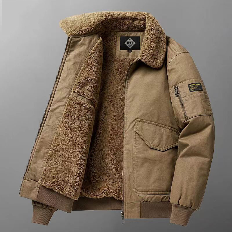 2024 new designer men's thick pilot wool winter add wool thick and warm loose work jacket cotton jacket