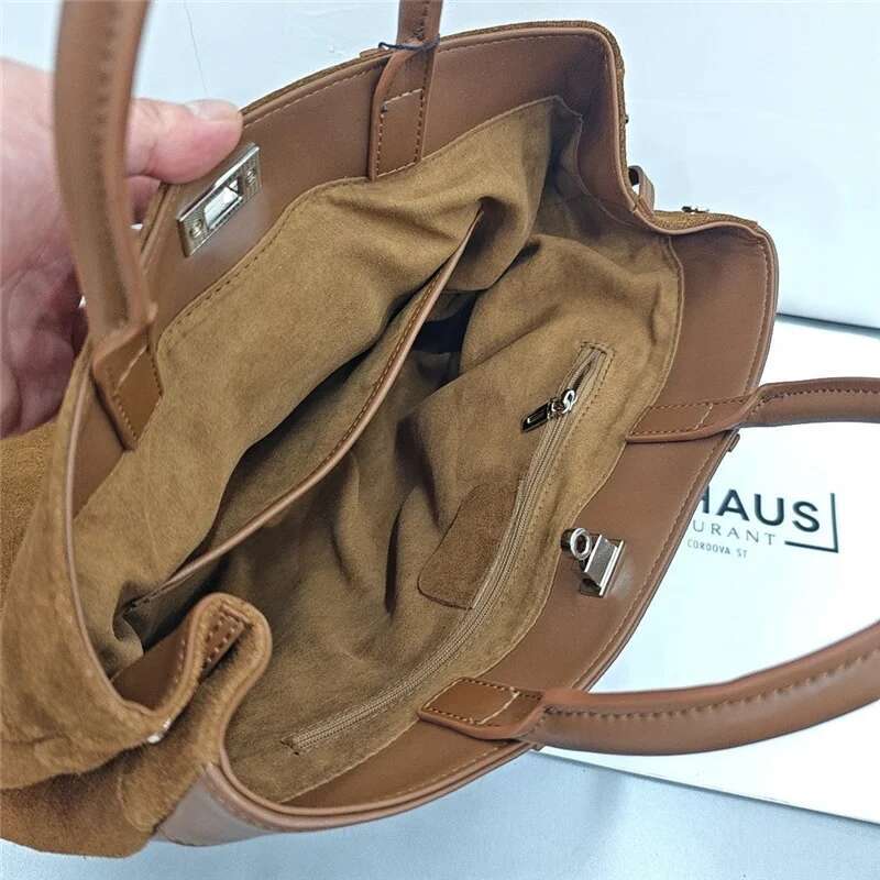 Winter Jeans Shape Innovative Design 2 Size Coffee Tote Matte Suede Cow Leather Women Handbag Casual Ladies Shoulder Bag