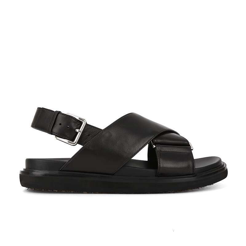 TOPHQWS Genuine Leather Brand Women' Flat Casual Slip On Platform Roman Sandals 2024 Trend Summer Shoes Slippers
