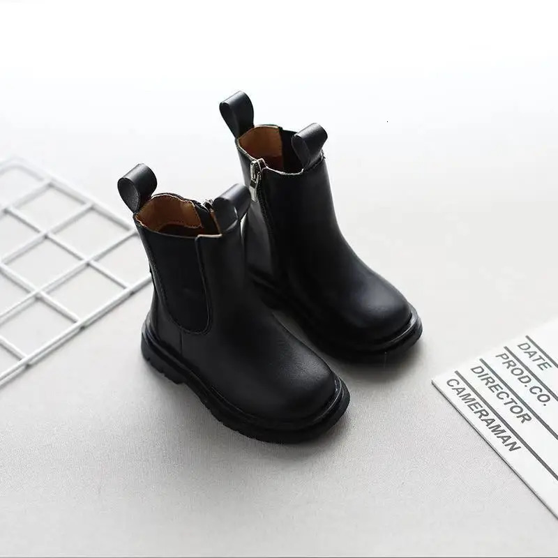 Autumn Winter Toddler Girl Boots Chelsea Boots for Children Winter Leather School Shoes Girls Snow Kids Motorcycle Hige Boot 241028