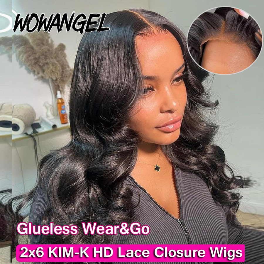WOWANGEL 2x6 KIM K Deep Parting HD Lace Closure Ready to Go Glueless Body Wave Wigs 250% Melt Skins For Women