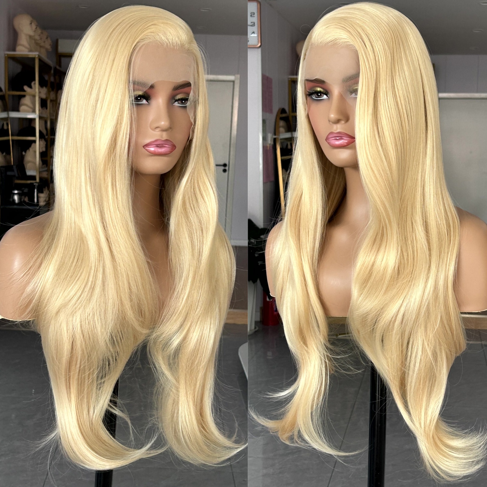 Long Natural Wavy Synthetic Lace Front Wig Layered Platinum Colored Hair 13X4 Frontal Honey Blonde Wigs for Women