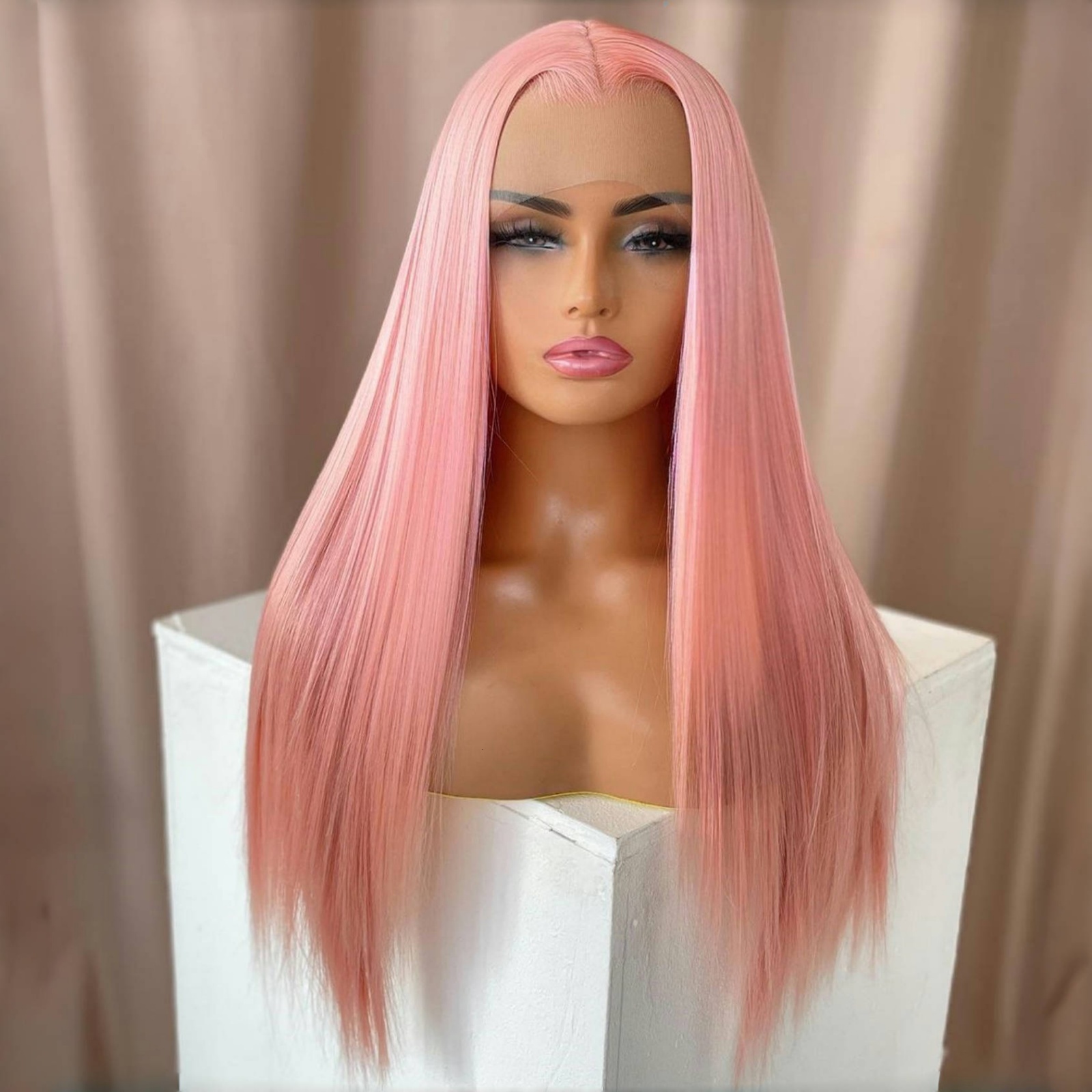 Lace Front for Women Synthetic Pastel Pink Hair Long Silky Straight Natural Wigs 13X4 Frontal Party Colored Wig Cosplay