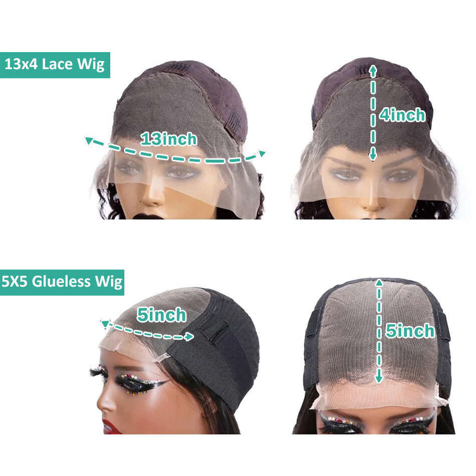 x Glueless Wig Deep Wave Lace Frontal Human Hair Inch Curly natural black Front Wigs For Women