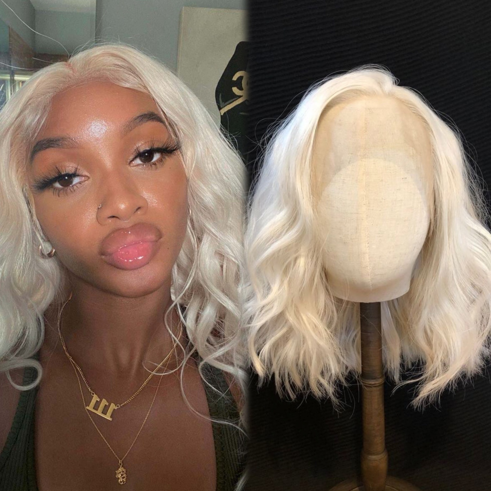 Platinum Blonde Bob Natural Wavy Synthetic Front Wig Curly Shoulder Short Hair Colored 13X4 Lace Frontal Wigs for Women