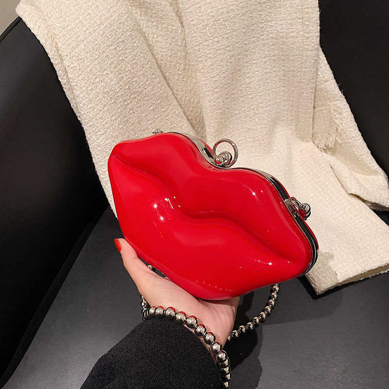 CMM Personalized and Quirky Creative Lip Bag Korean Version Girl Shiny Face Chain Shoulder Crossbody Transparent Jelly Bag