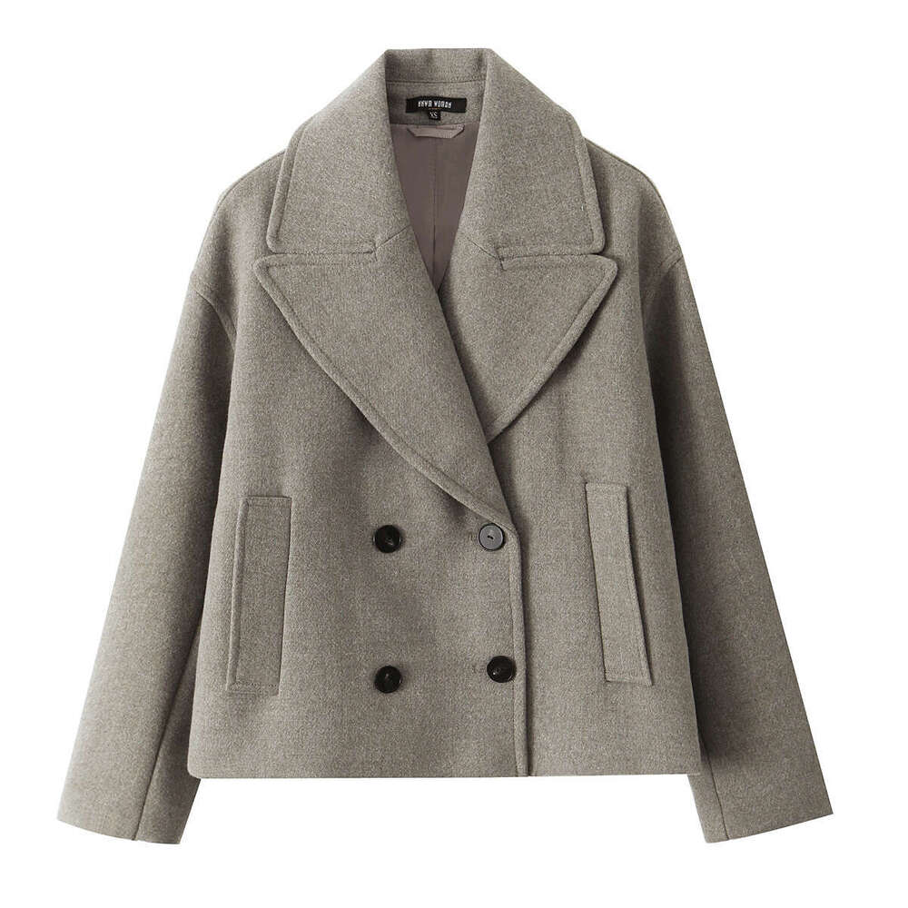 TRAFZA Women Fashion Soft Tweed Lapel Double-Breasted Elegant Blazer New 2024 Spring Fall Classic Commuter Casual Coat