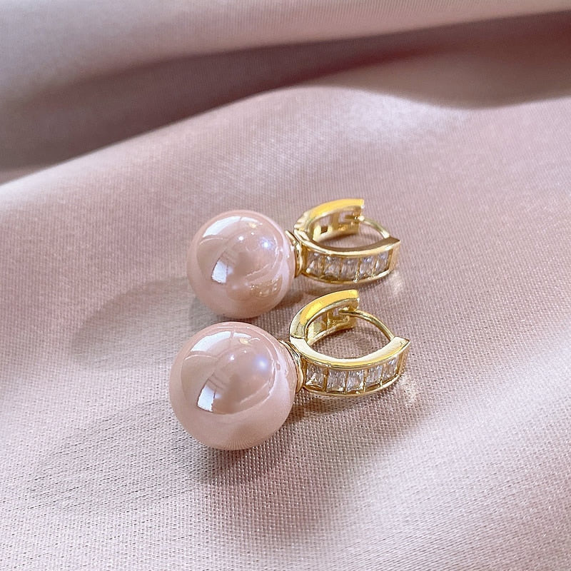Stud Earrings Classic Pink Pearl Earrings Women Fashion Crystal Round Earrings Designer White Pearl Earrings Wedding Jewelry