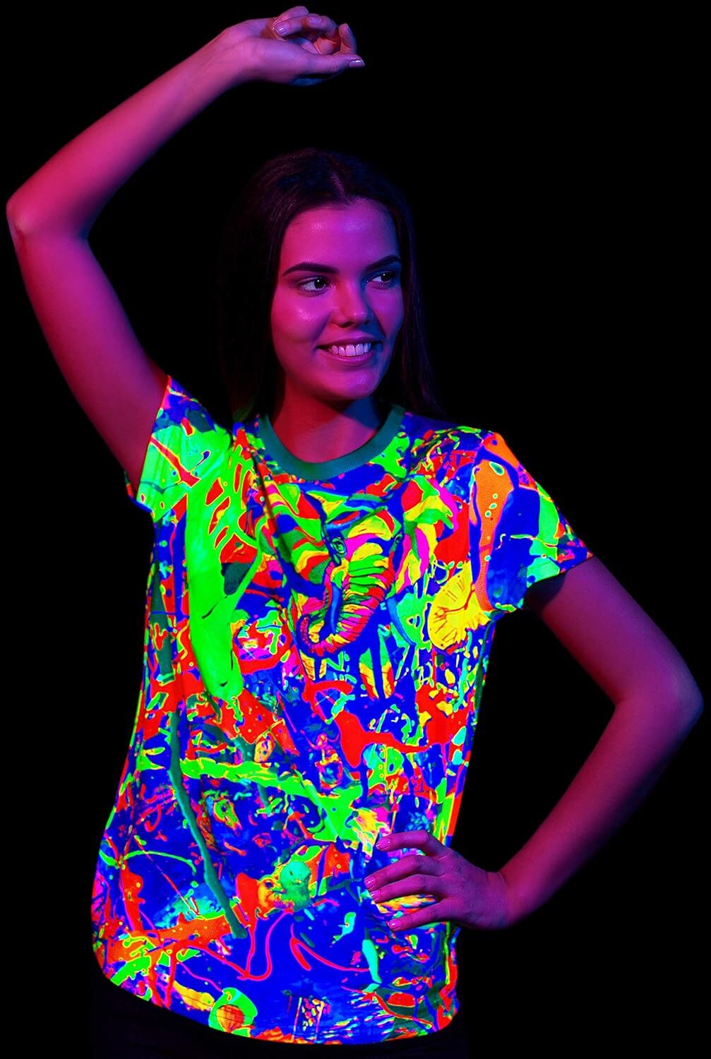 Mens T shirt Ultraviolet Fluorescent Handmade Art Neon Blacklight Reactive Print Women tee Casual tops summer clothes Trendy patterns