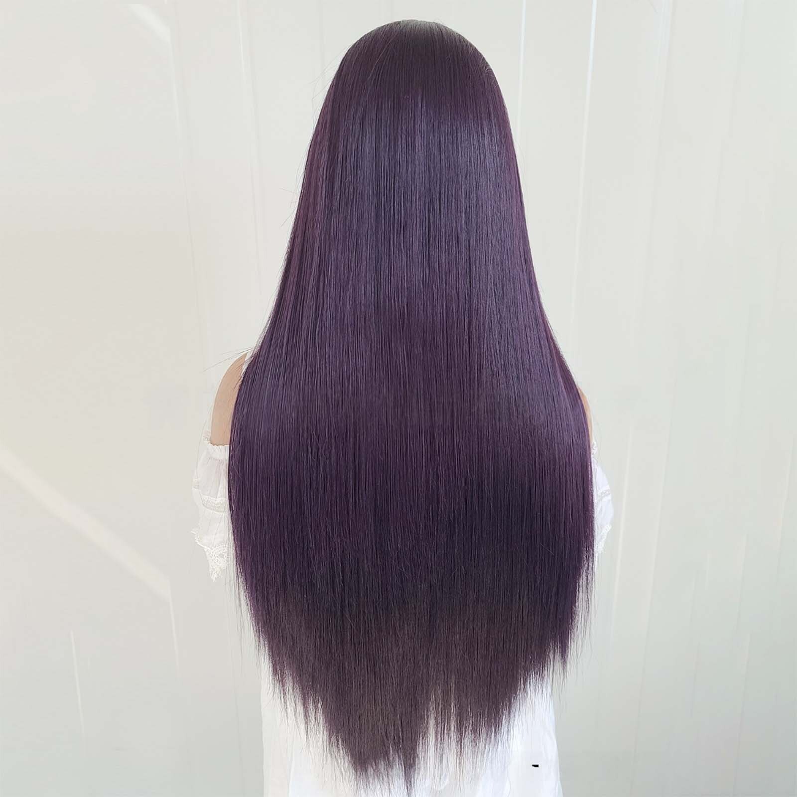 Long Straight Synthetic Lace Front Wig Glueless Ready to Wear Dark Purple Hair Frontal Wigs for Women Party Cosplay