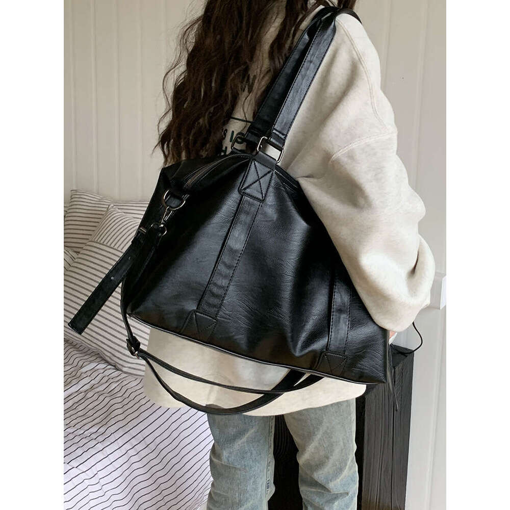 Black Capacity Shoulder Bags For Women Large Shopper Solid Color Soft Leather Crossbody Handbag Lady Travel Tote Bag
