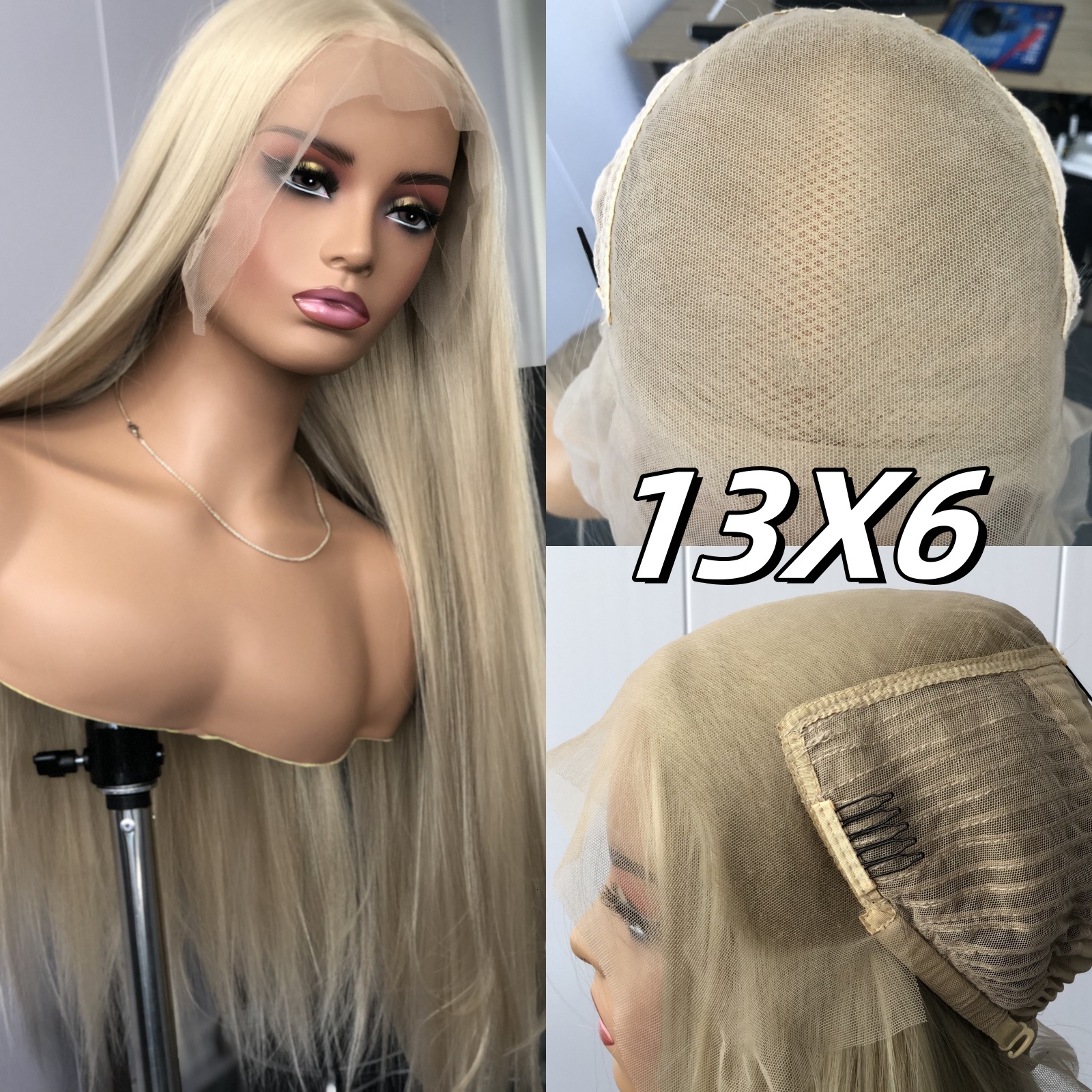 13X6 Ash Blonde Lace Front Wig Synthetic Wigs for Women Long Straight Light Blond Frontal Glueless Natural Haire Daily Party