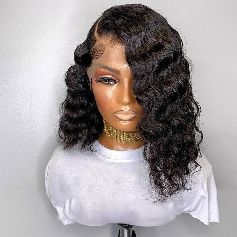 13x5x2 Loose Deep Bob Human Hair Wigs for Women Ocean Wave Side Part Lace Wig Brazilian Perruque Cheveux Humains