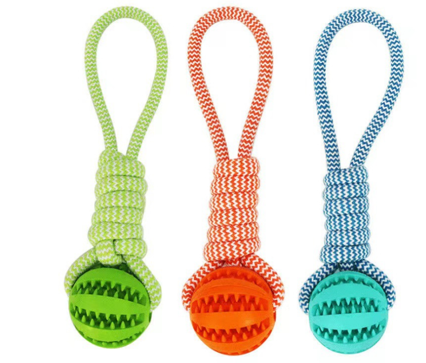 Durable Rubber Pet Rope Ball Toy for Teething - Long Lasting Chew Resistance
