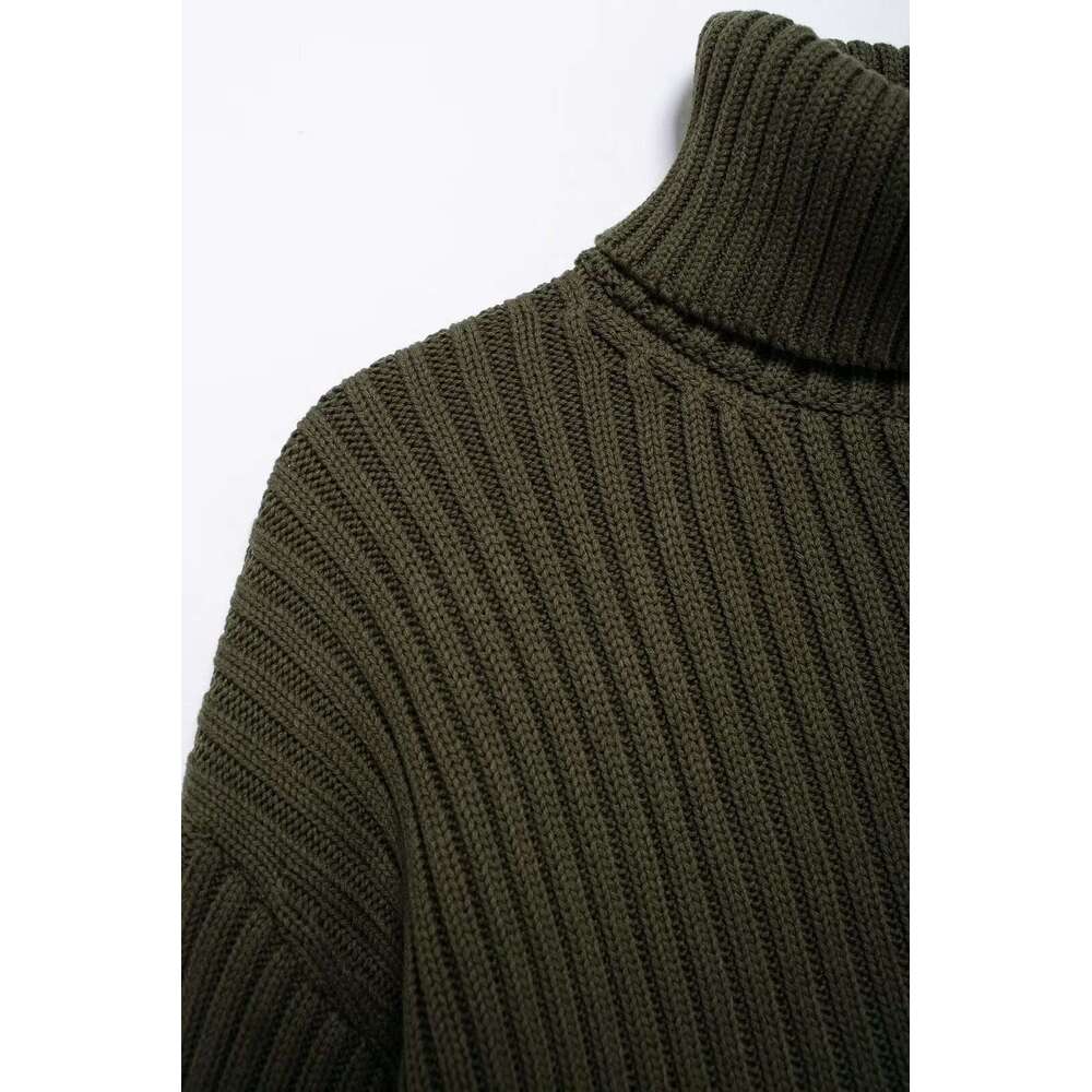 TRAFZA Women Fashion Knitted Turtleneck Loose Solid High-Collar Sweater New 2024 Autumn Winter Casual Stylish Pullover