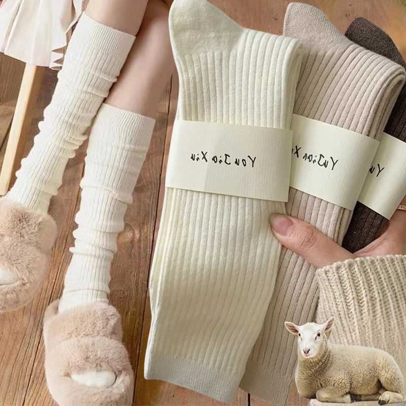 Womens Soft Wool Long Autumn Winter Cashmere Solid Knitted Long Socks Tight Casual Kn High Fluffy Warm Thick Girl W241028
