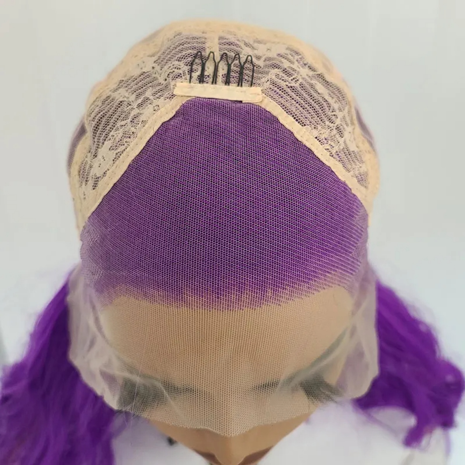 Purple Deep Wave Synthetic Long Curly Wavy Front Wig Natural Colored Hair 13X4 Lace Frontal Wigs for Women Party