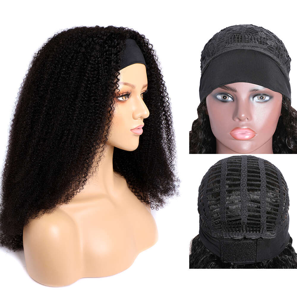 Afro Kinky Curly Headband Wig Human Hair Maxine Bob Wigs Female HeadBand Full Head Band Scarf