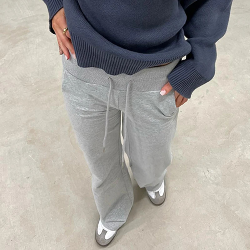 Rapcopter Solid Grey Casual Sweatpant y2k Straight Streetwear Pockets Trouser Korean Sporty Outfits 90s Pants 241024