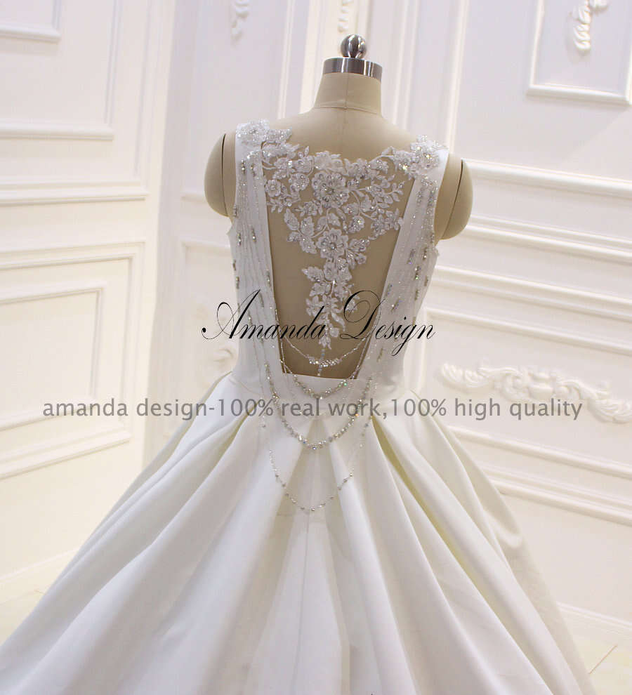 Amanda Design Cap Sleeve Lace Appliques Crystal Illusion Back Wedding Dress